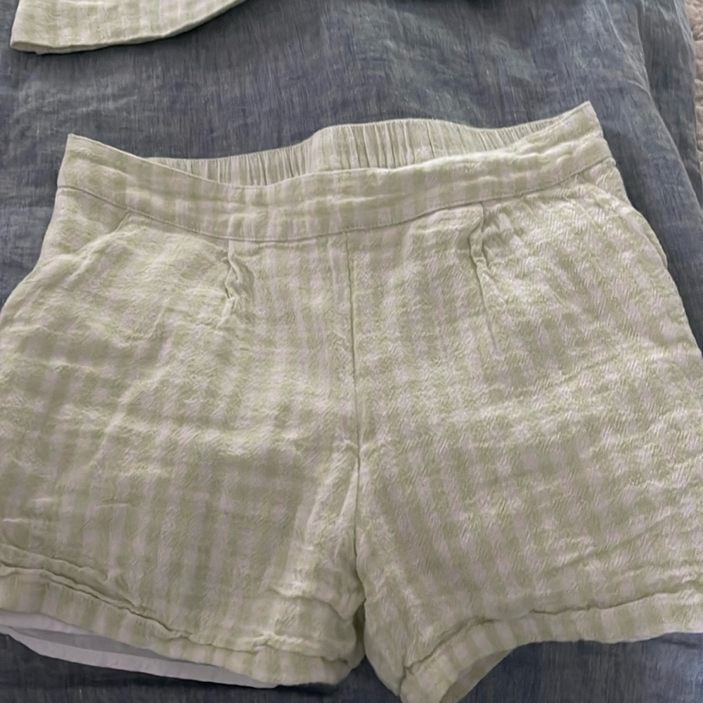 Abercrombie & Kids green and white gingham shorts